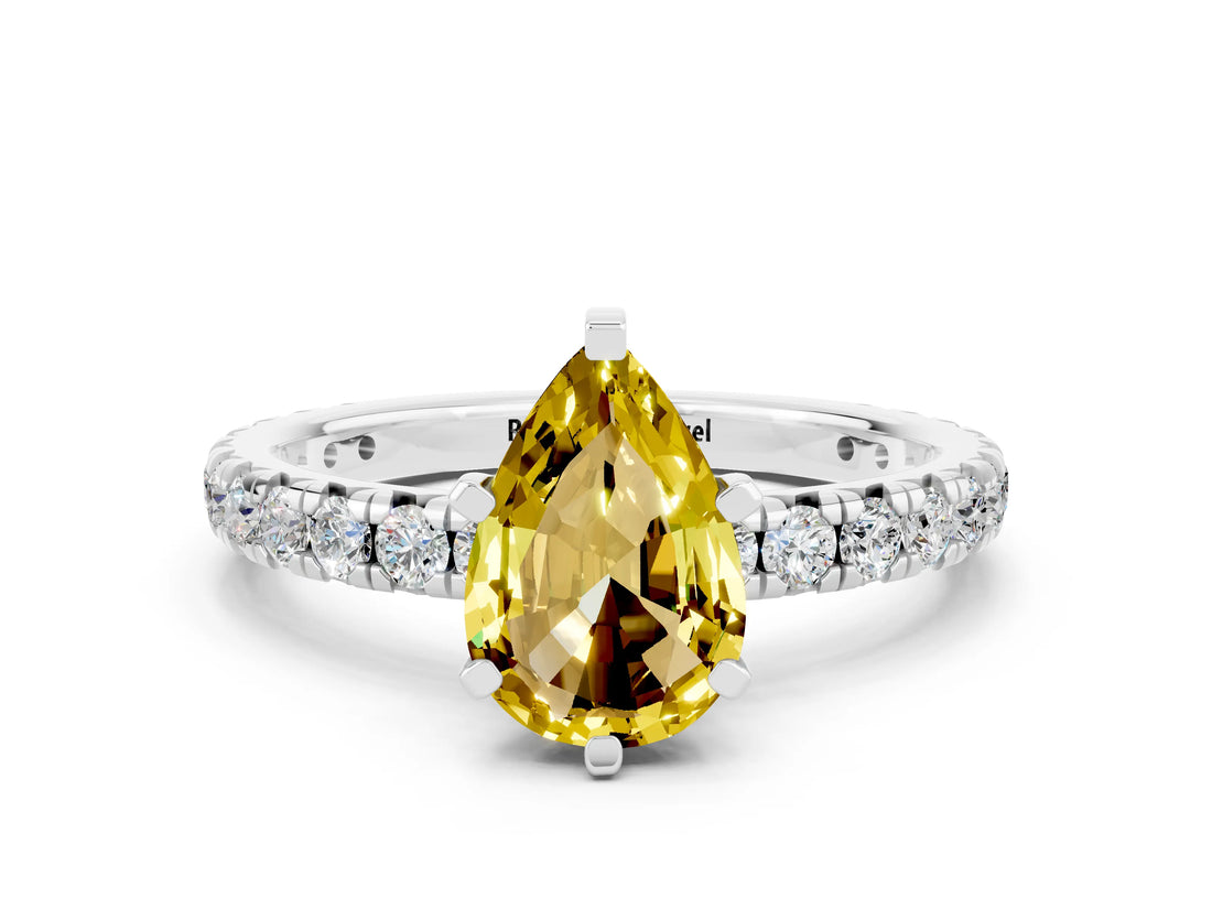 White gold Pear Cut Cut Diamond Pavé Band with Four-Prong Setting