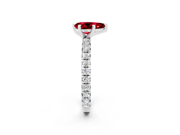White gold Pear Cut Cut Diamond Pavé Band with Four-Prong Setting