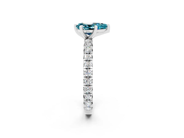 Silver Pear Cut Cut Diamond Pavé Band with Four-Prong Setting