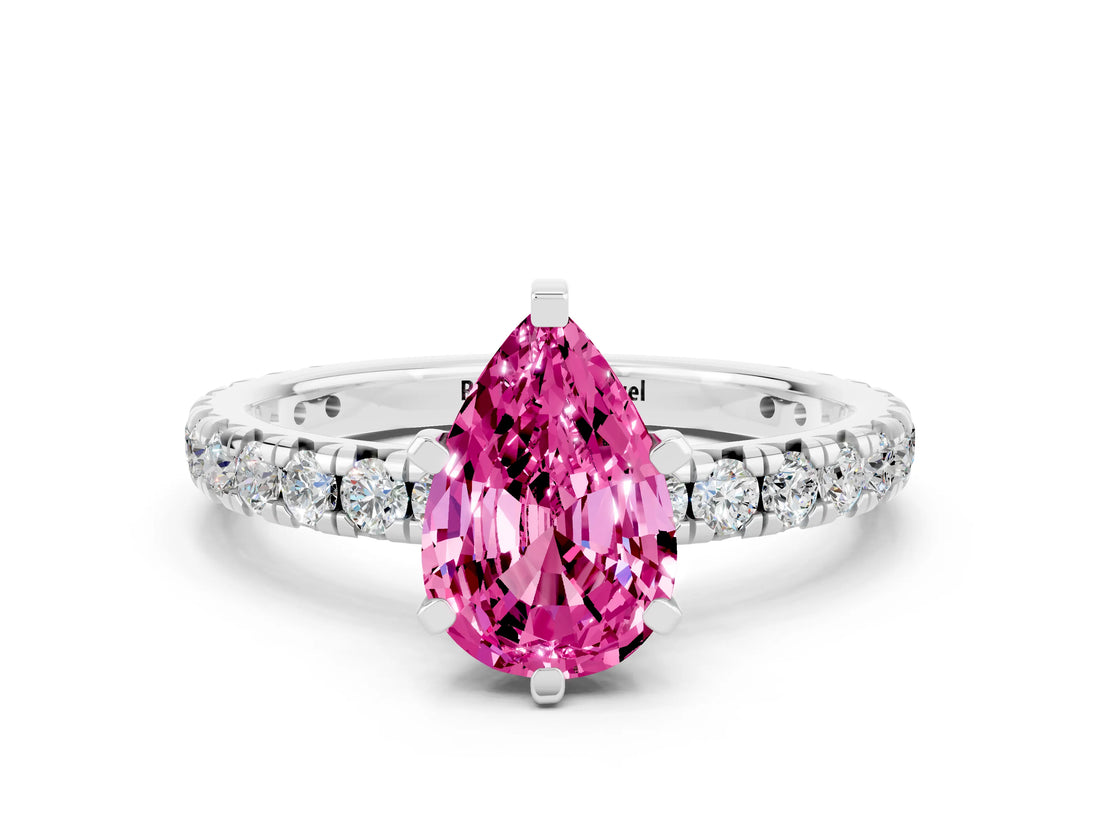 White gold Pear Cut Cut Diamond Pavé Band with Four-Prong Setting