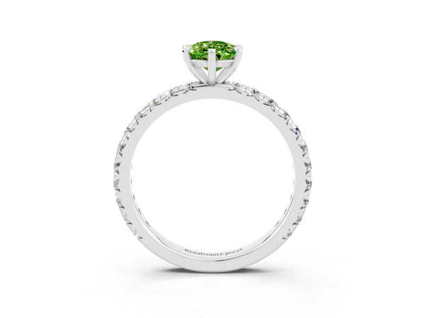 Silver Pear Cut Cut Diamond Pavé Band with Four-Prong Setting