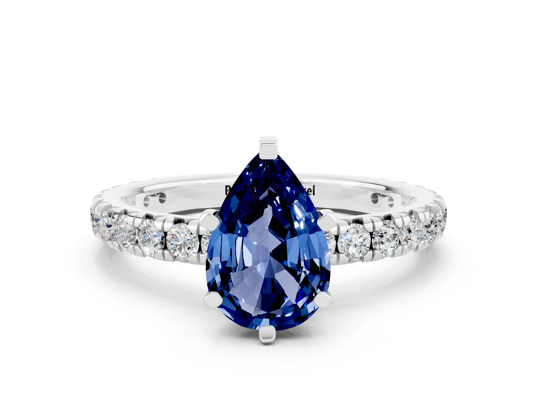 White gold Pear Cut Cut Diamond Pavé Band with Four-Prong Setting