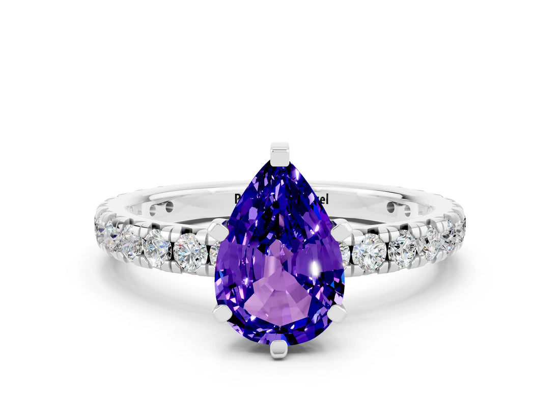White gold Pear Cut Cut Diamond Pavé Band with Four-Prong Setting
