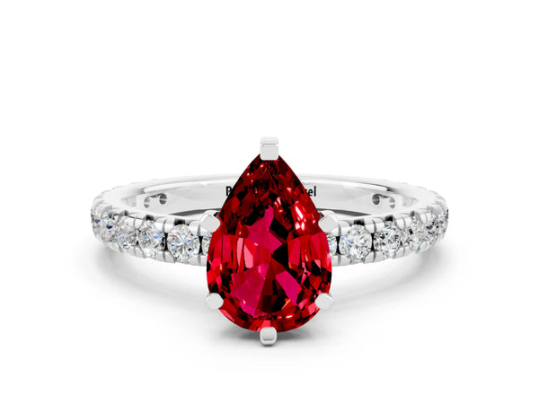 Silver Pear Cut Cut Diamond Pavé Band with Four-Prong Setting