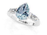 White gold Pear Cut Cut Diamond Ring with Tapered Baguette Side Stones in Four-Prong Setting_1