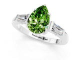White gold Pear Cut Cut Diamond Ring with Tapered Baguette Side Stones in Four-Prong Setting_1