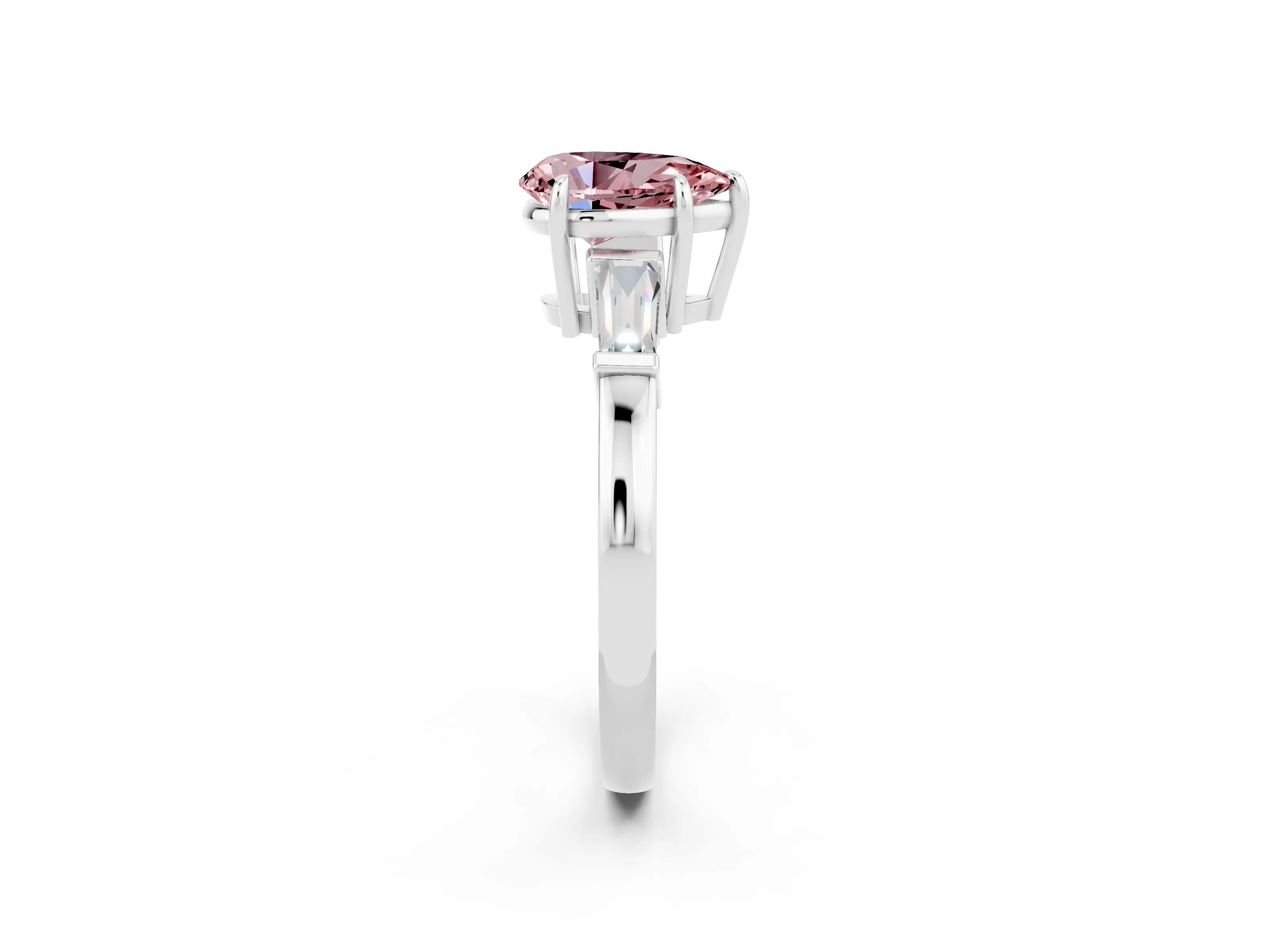 White gold Pear Cut Cut Diamond Ring with Tapered Baguette Side Stones in Four-Prong Setting_2