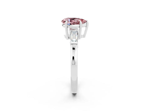 White gold Pear Cut Cut Diamond Ring with Tapered Baguette Side Stones in Four-Prong Setting_2