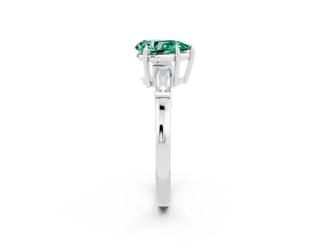 White gold Pear Cut Cut Diamond Ring with Tapered Baguette Side Stones in Four-Prong Setting_2