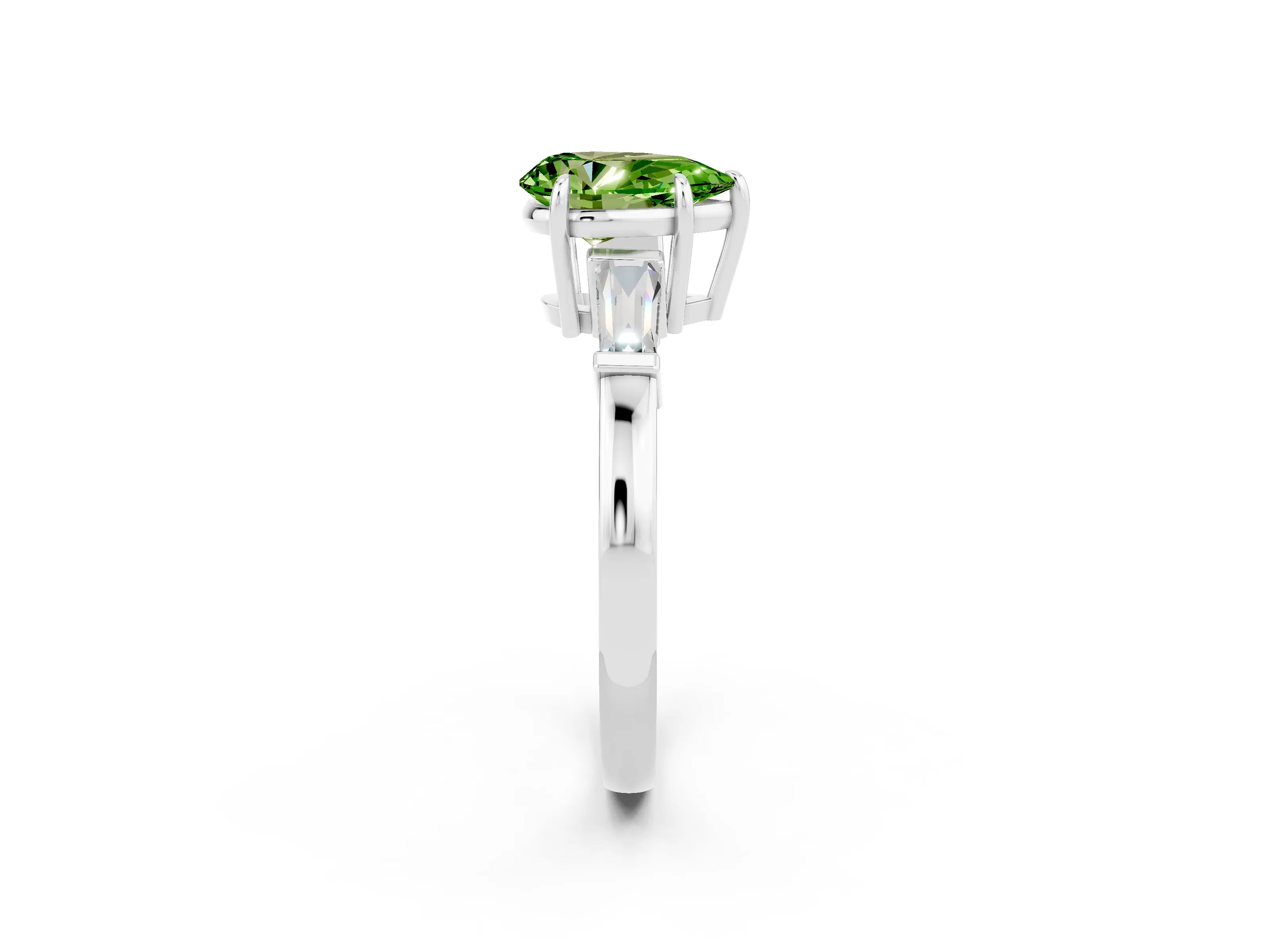 White gold Pear Cut Cut Diamond Ring with Tapered Baguette Side Stones in Four-Prong Setting_2