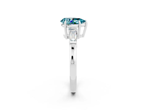 White gold Pear Cut Cut Diamond Ring with Tapered Baguette Side Stones in Four-Prong Setting_2