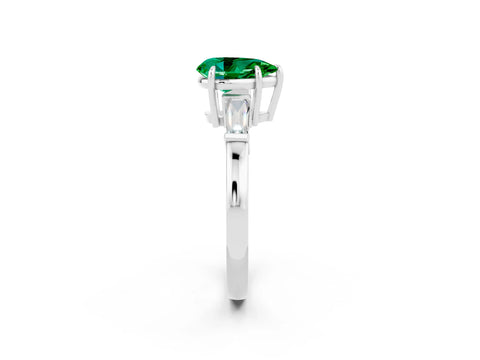 White gold Pear Cut Cut Diamond Ring with Tapered Baguette Side Stones in Four-Prong Setting_2