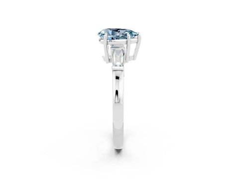 White gold Pear Cut Cut Diamond Ring with Tapered Baguette Side Stones in Four-Prong Setting_2