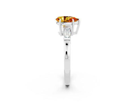 White gold Pear Cut Cut Diamond Ring with Tapered Baguette Side Stones in Four-Prong Setting_2