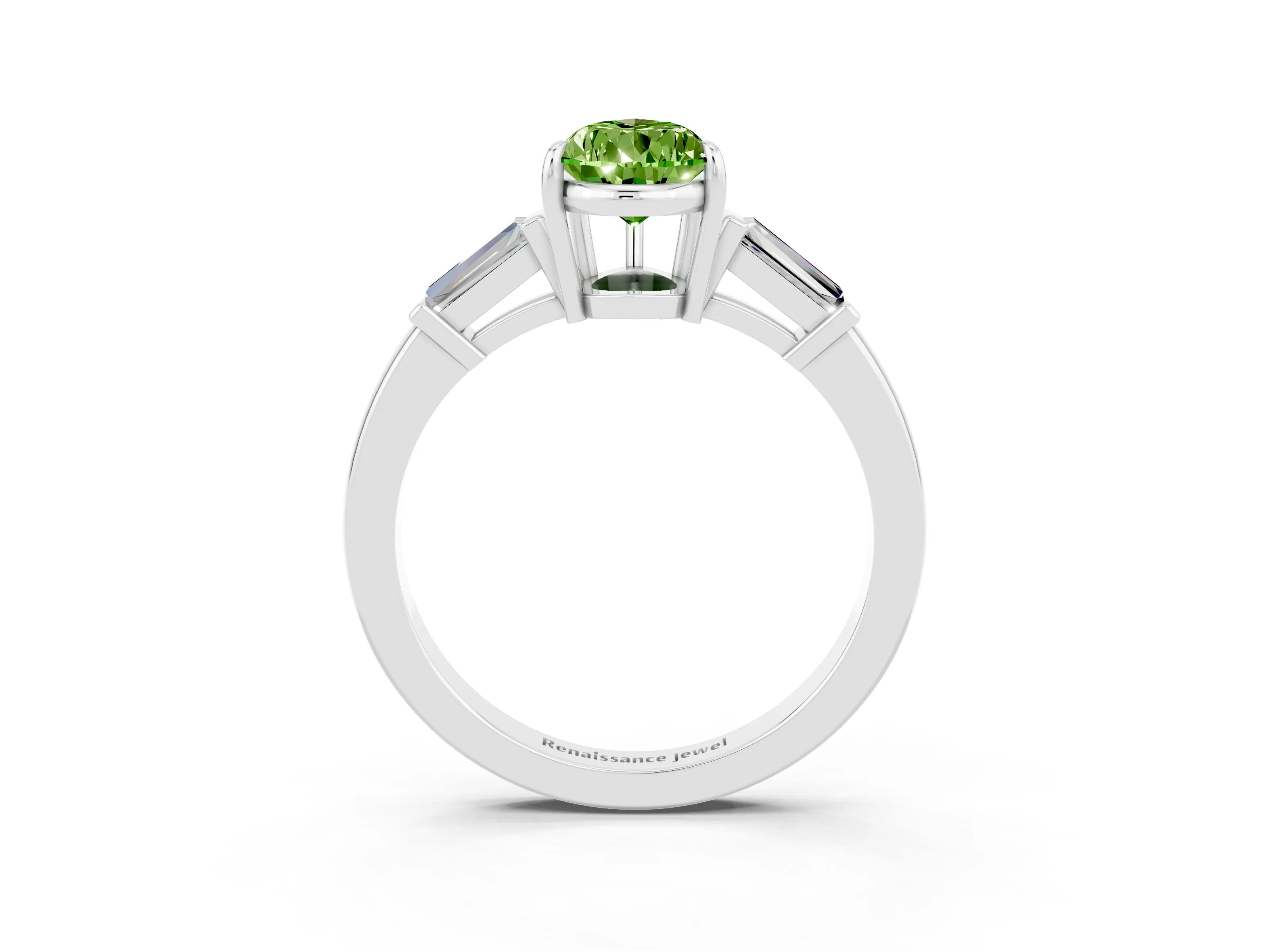White gold Pear Cut Cut Diamond Ring with Tapered Baguette Side Stones in Four-Prong Setting_3
