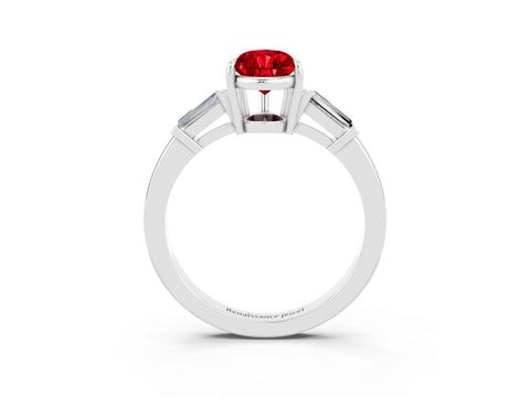 White gold Pear Cut Cut Diamond Ring with Tapered Baguette Side Stones in Four-Prong Setting_3