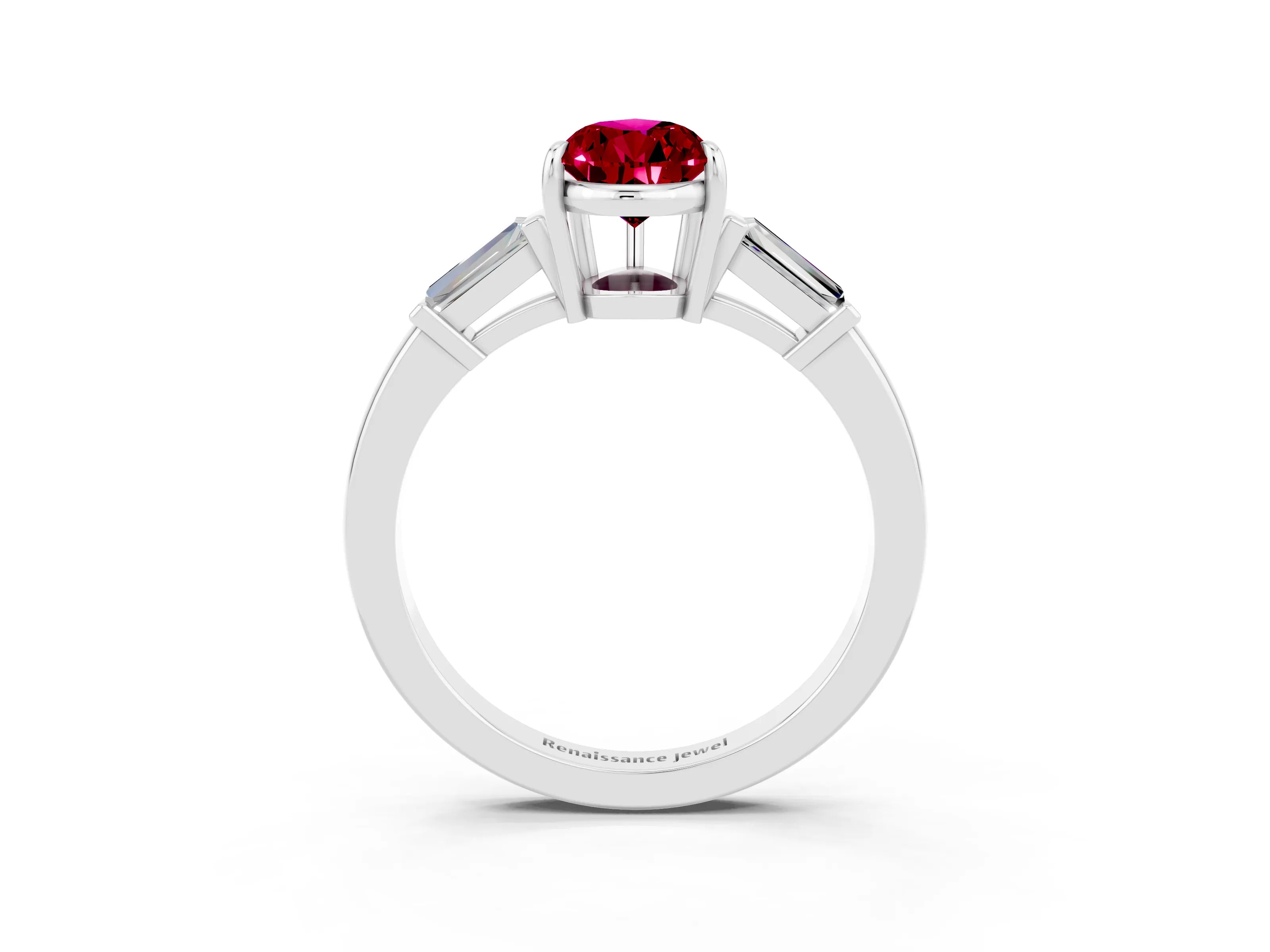 White gold Pear Cut Cut Diamond Ring with Tapered Baguette Side Stones in Four-Prong Setting_3