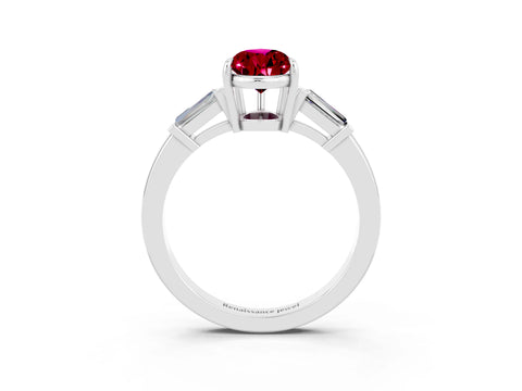 White gold Pear Cut Cut Diamond Ring with Tapered Baguette Side Stones in Four-Prong Setting_3