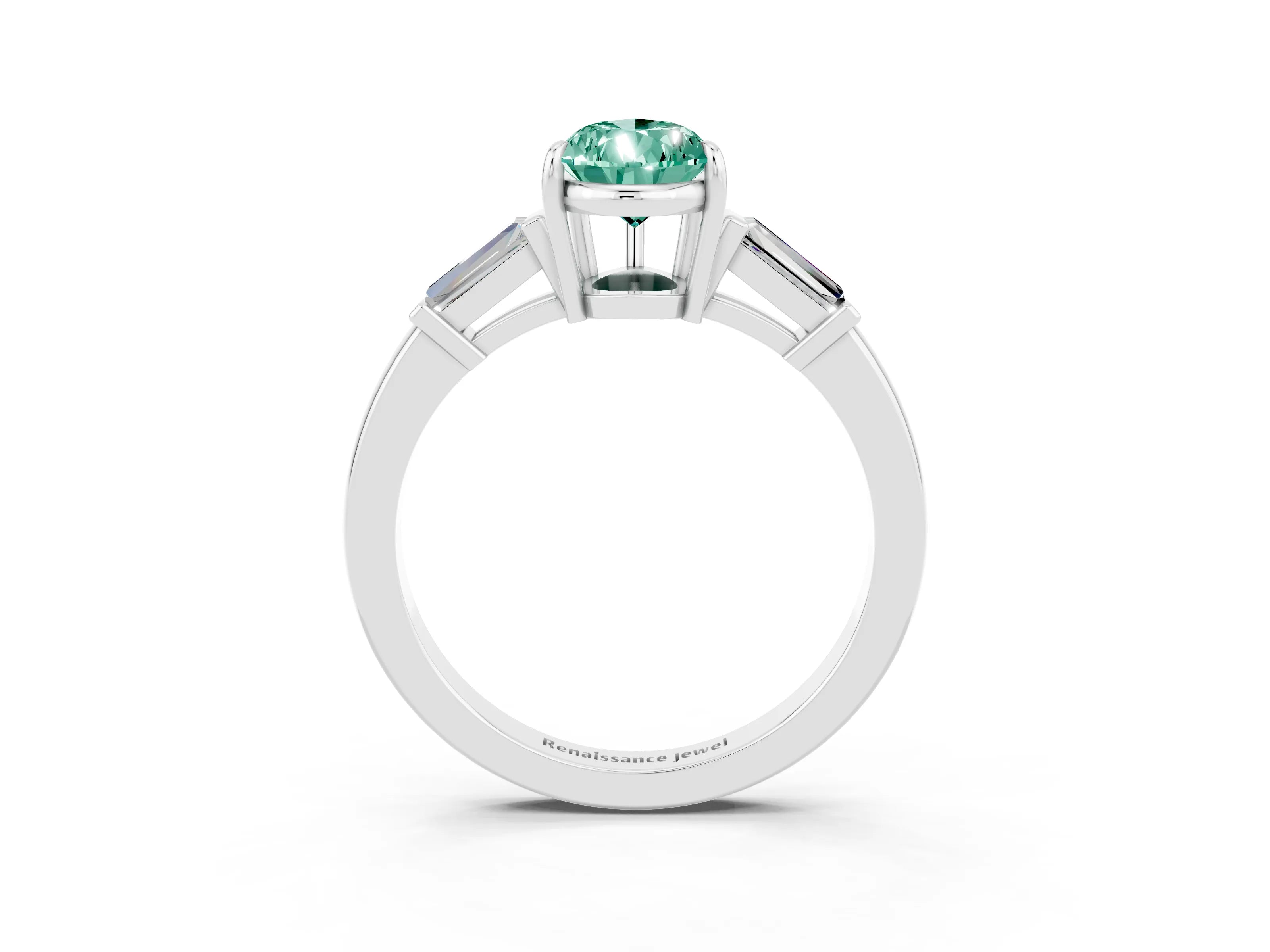 White gold Pear Cut Cut Diamond Ring with Tapered Baguette Side Stones in Four-Prong Setting_3
