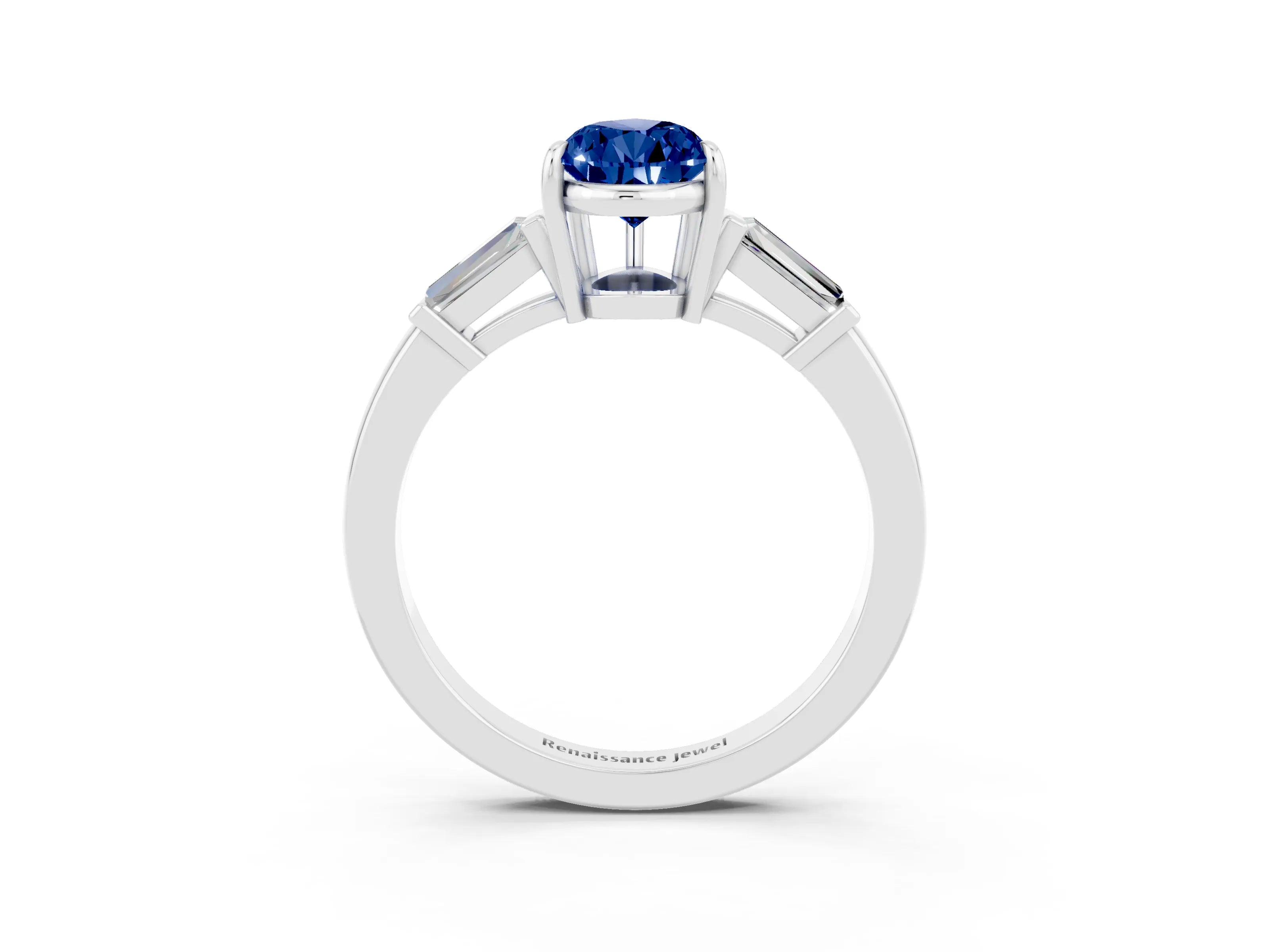 White gold Pear Cut Cut Diamond Ring with Tapered Baguette Side Stones in Four-Prong Setting_3