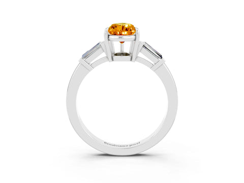 White gold Pear Cut Cut Diamond Ring with Tapered Baguette Side Stones in Four-Prong Setting_3