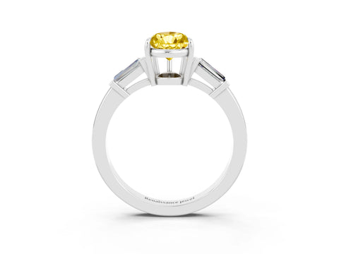 White gold Pear Cut Cut Diamond Ring with Tapered Baguette Side Stones in Four-Prong Setting_3