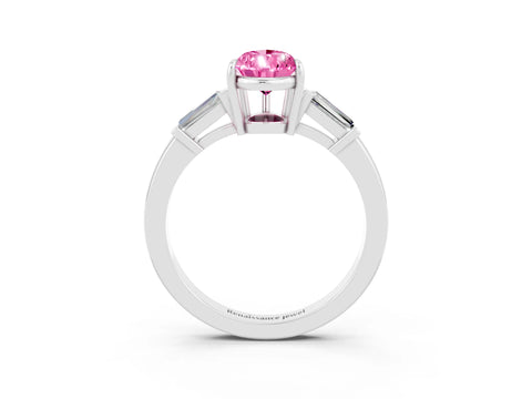 White gold Pear Cut Cut Diamond Ring with Tapered Baguette Side Stones in Four-Prong Setting_3