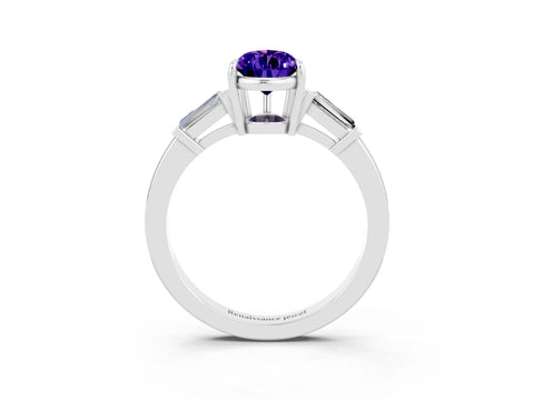 White gold Pear Cut Cut Diamond Ring with Tapered Baguette Side Stones in Four-Prong Setting_3