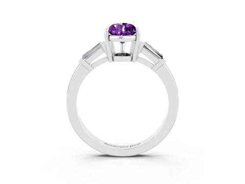 White gold Pear Cut Cut Diamond Ring with Tapered Baguette Side Stones in Four-Prong Setting_3