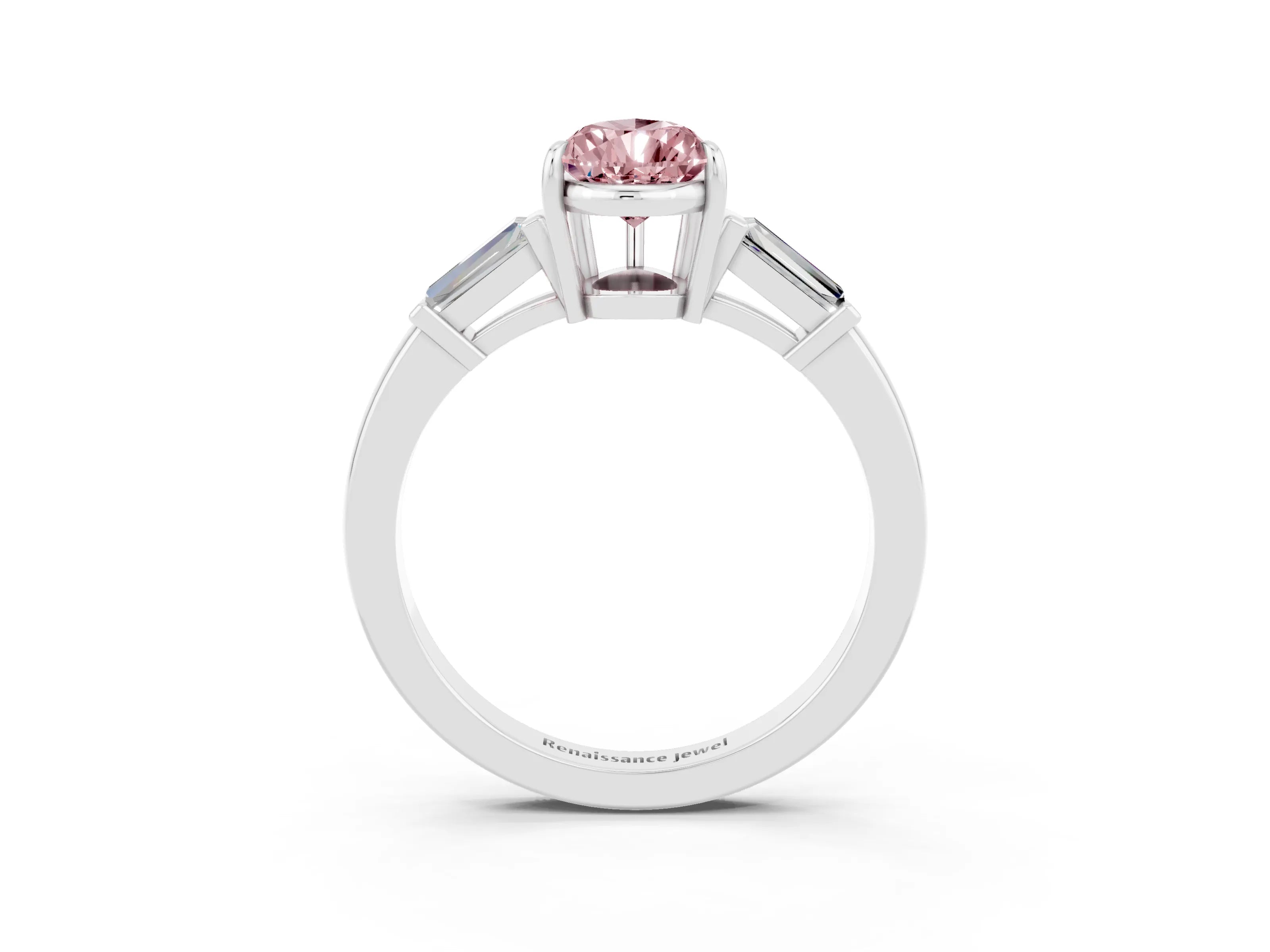 White gold Pear Cut Cut Diamond Ring with Tapered Baguette Side Stones in Four-Prong Setting_3