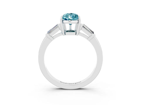 White gold Pear Cut Cut Diamond Ring with Tapered Baguette Side Stones in Four-Prong Setting_3