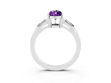 White gold Pear Cut Cut Diamond Ring with Tapered Baguette Side Stones in Four-Prong Setting_3