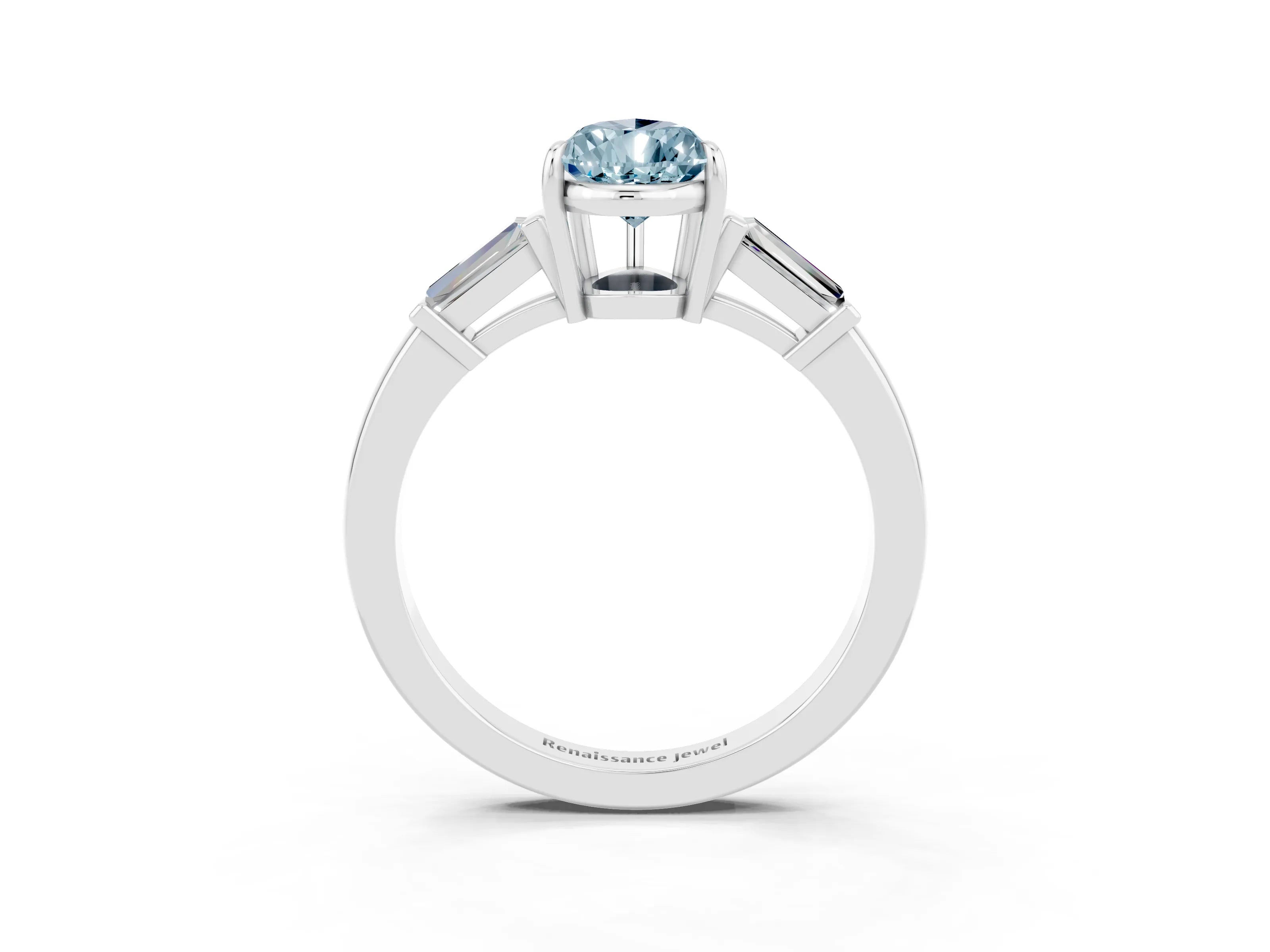 White gold Pear Cut Cut Diamond Ring with Tapered Baguette Side Stones in Four-Prong Setting_3