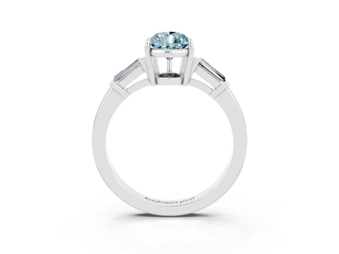 White gold Pear Cut Cut Diamond Ring with Tapered Baguette Side Stones in Four-Prong Setting_3