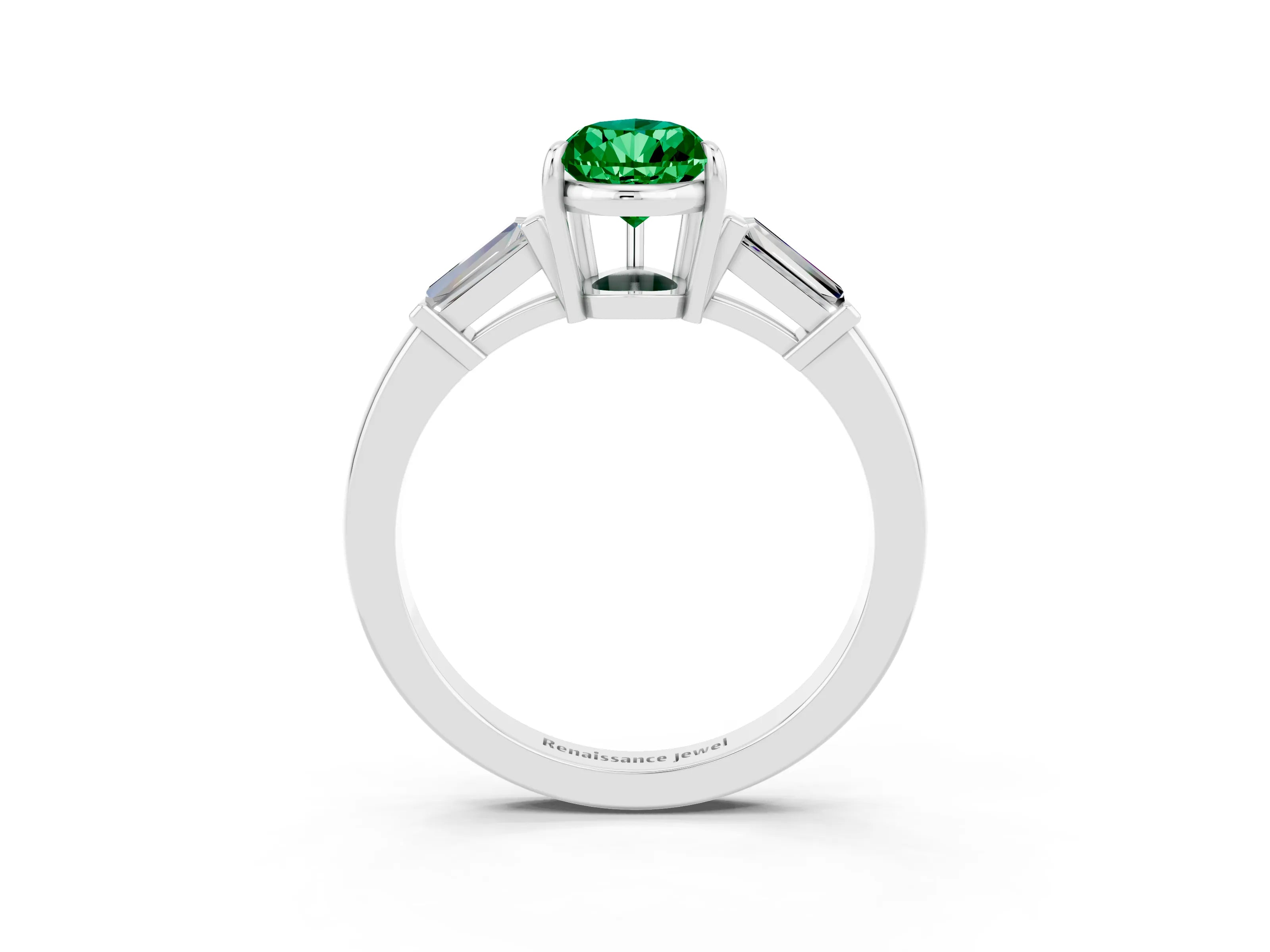 White gold Pear Cut Cut Diamond Ring with Tapered Baguette Side Stones in Four-Prong Setting_3