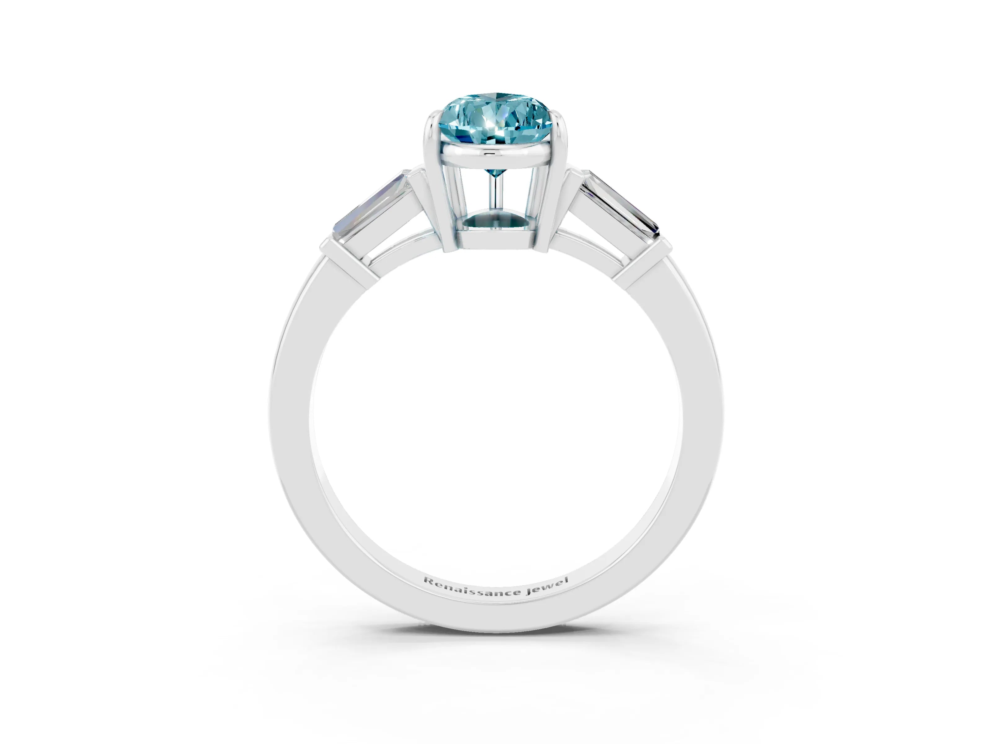 White gold Pear Cut Cut Diamond Ring with Tapered Baguette Side Stones in Four-Prong Setting_3