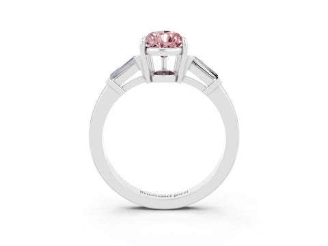 White gold Pear Cut Cut Diamond Ring with Tapered Baguette Side Stones in Four-Prong Setting_3
