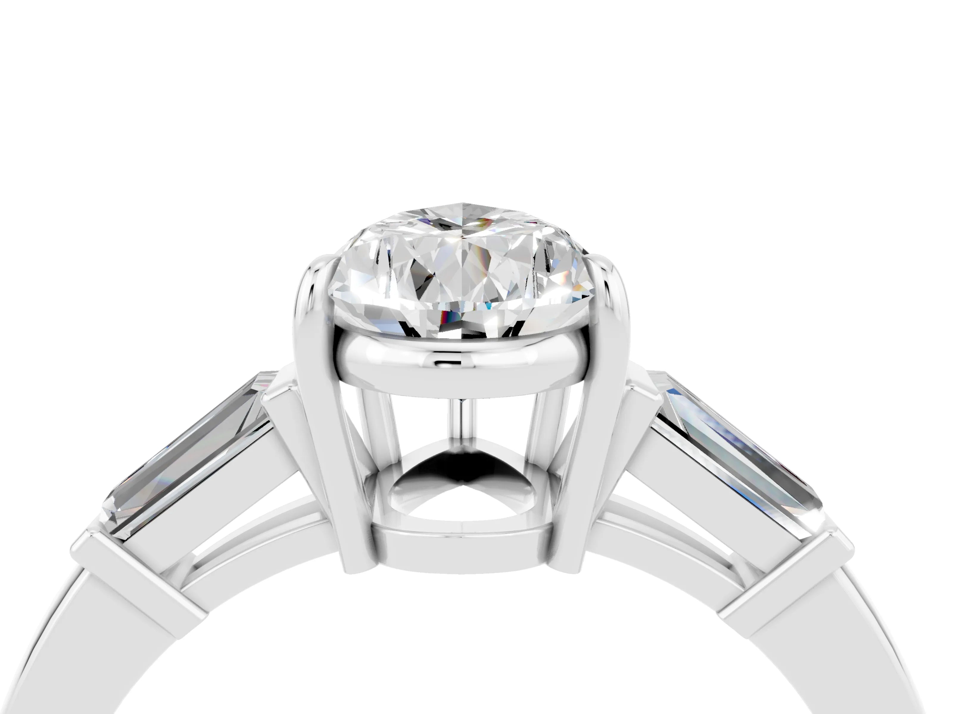 White gold Pear Cut Cut Diamond Ring with Tapered Baguette Side Stones in Four-Prong Setting_4