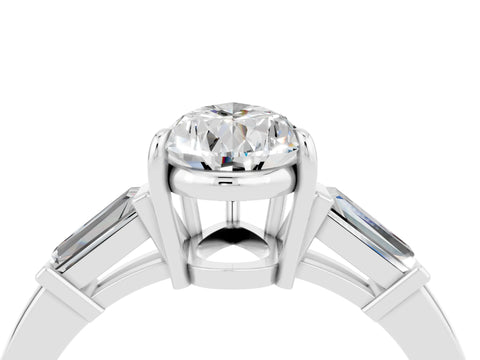 White gold Pear Cut Cut Diamond Ring with Tapered Baguette Side Stones in Four-Prong Setting_4
