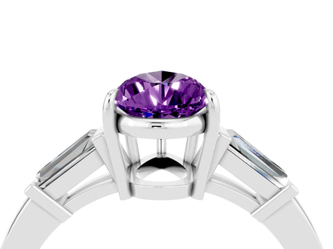 White gold Pear Cut Cut Diamond Ring with Tapered Baguette Side Stones in Four-Prong Setting_4