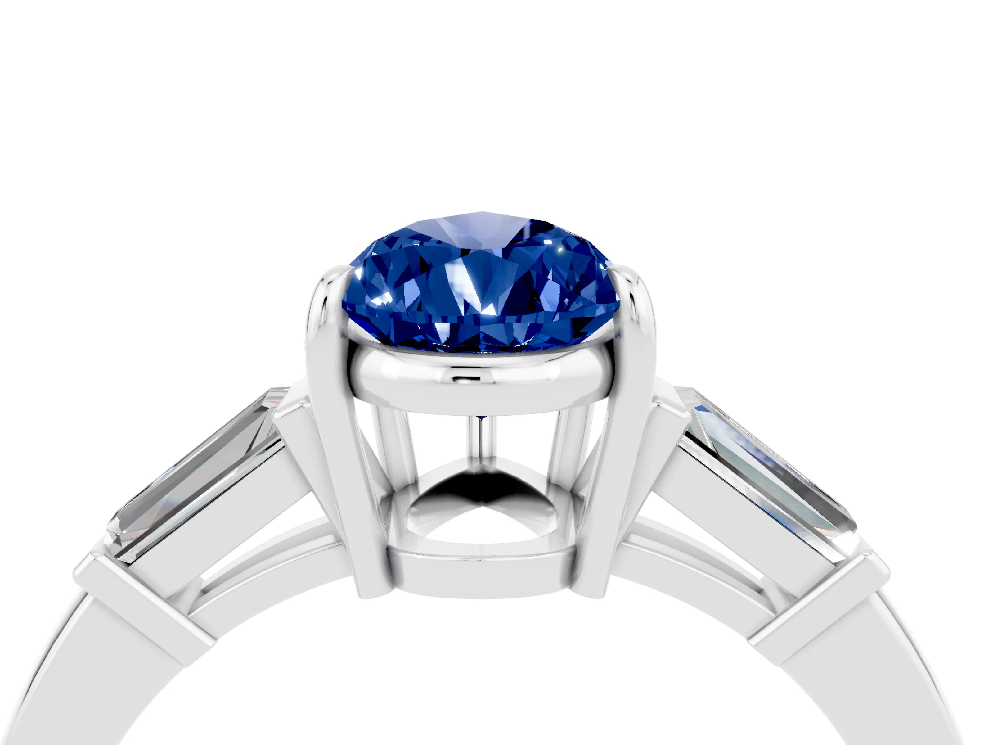 White gold Pear Cut Cut Diamond Ring with Tapered Baguette Side Stones in Four-Prong Setting_4
