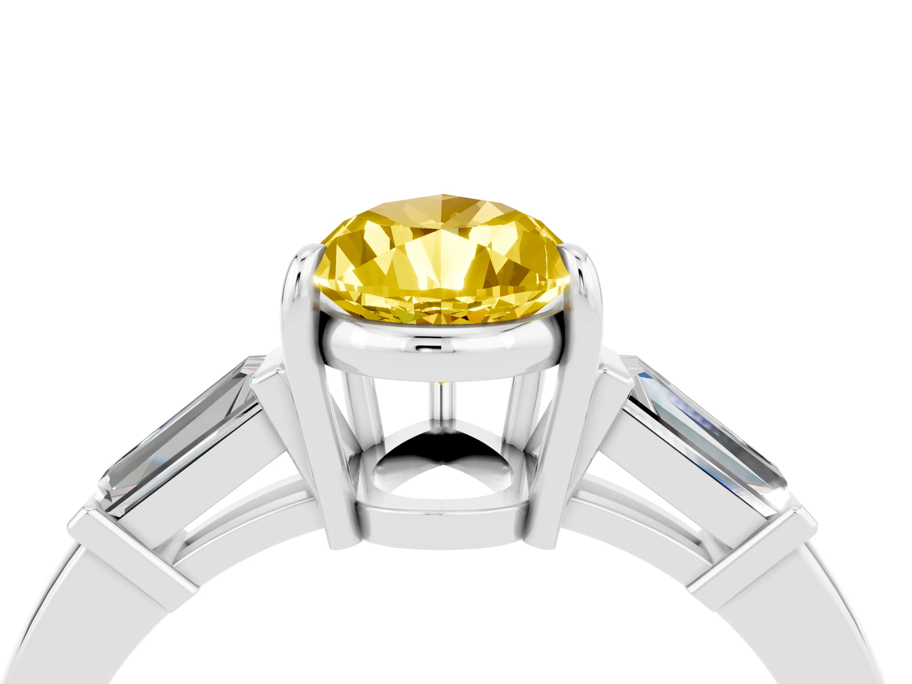 White gold Pear Cut Cut Diamond Ring with Tapered Baguette Side Stones in Four-Prong Setting_4