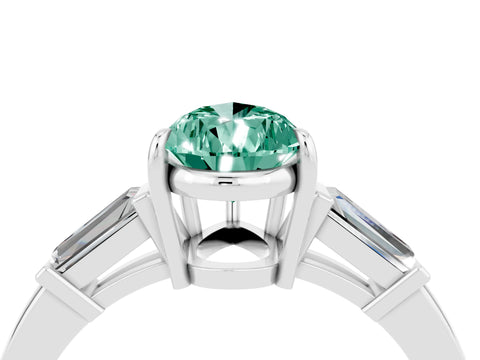 White gold Pear Cut Cut Diamond Ring with Tapered Baguette Side Stones in Four-Prong Setting_4