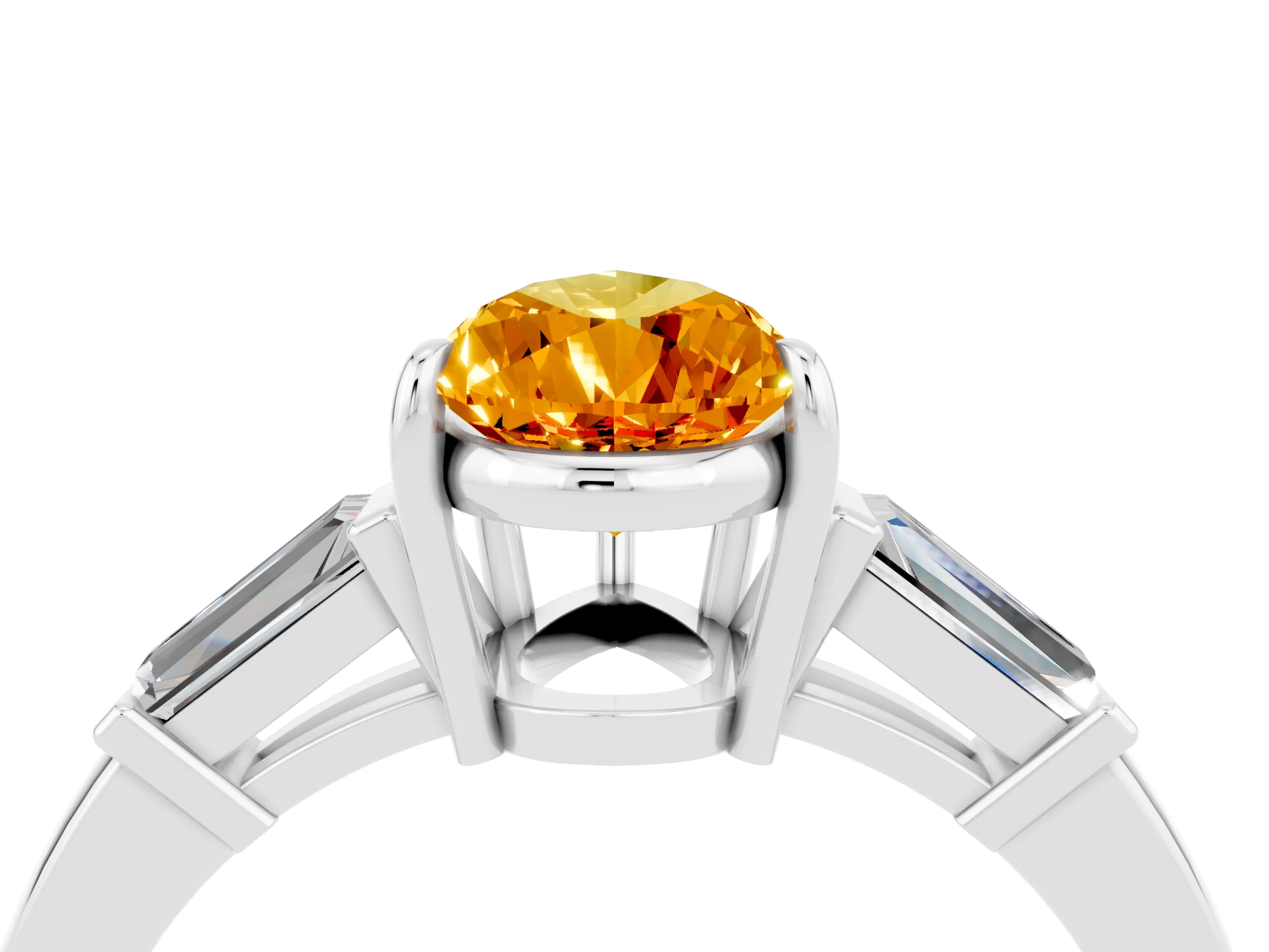 White gold Pear Cut Cut Diamond Ring with Tapered Baguette Side Stones in Four-Prong Setting_4