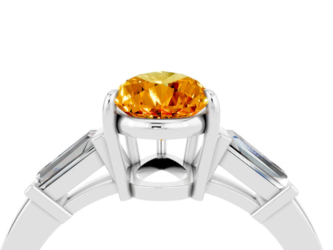 White gold Pear Cut Cut Diamond Ring with Tapered Baguette Side Stones in Four-Prong Setting_4