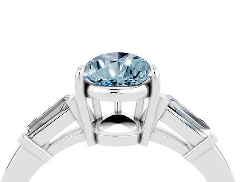 White gold Pear Cut Cut Diamond Ring with Tapered Baguette Side Stones in Four-Prong Setting_4