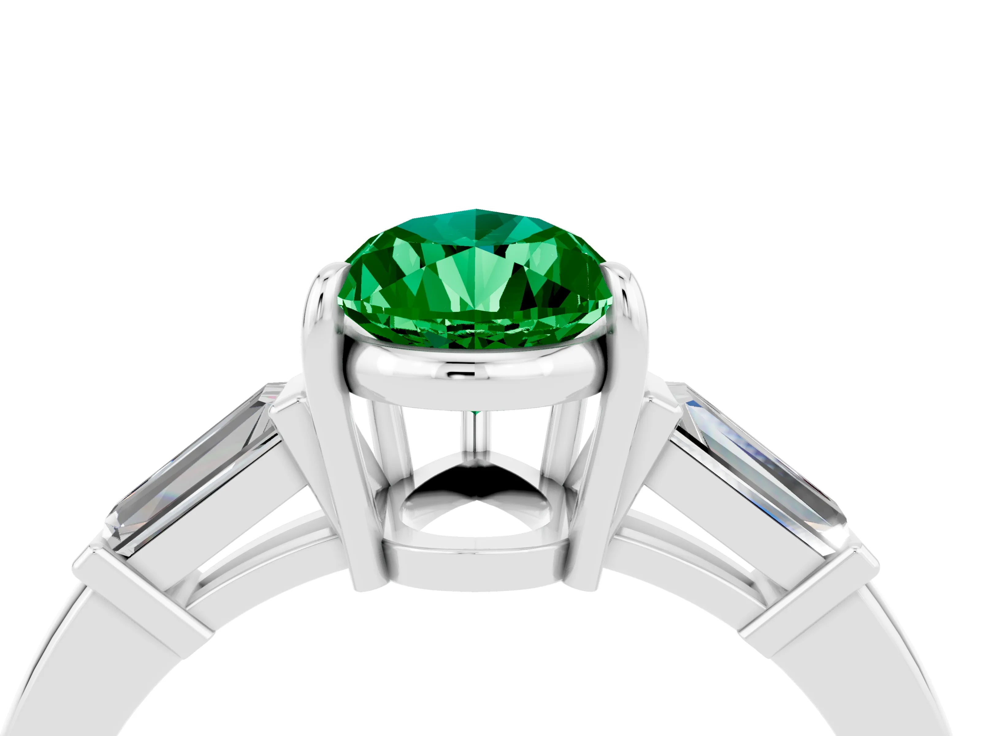 White gold Pear Cut Cut Diamond Ring with Tapered Baguette Side Stones in Four-Prong Setting_4