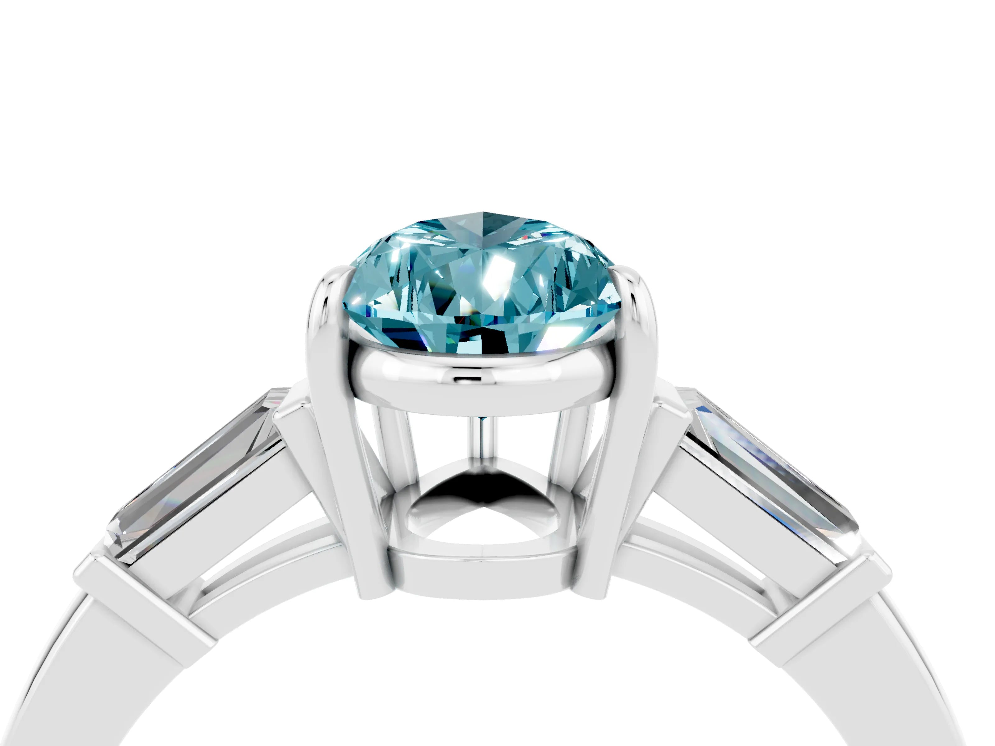 White gold Pear Cut Cut Diamond Ring with Tapered Baguette Side Stones in Four-Prong Setting_4