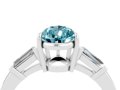 White gold Pear Cut Cut Diamond Ring with Tapered Baguette Side Stones in Four-Prong Setting_4