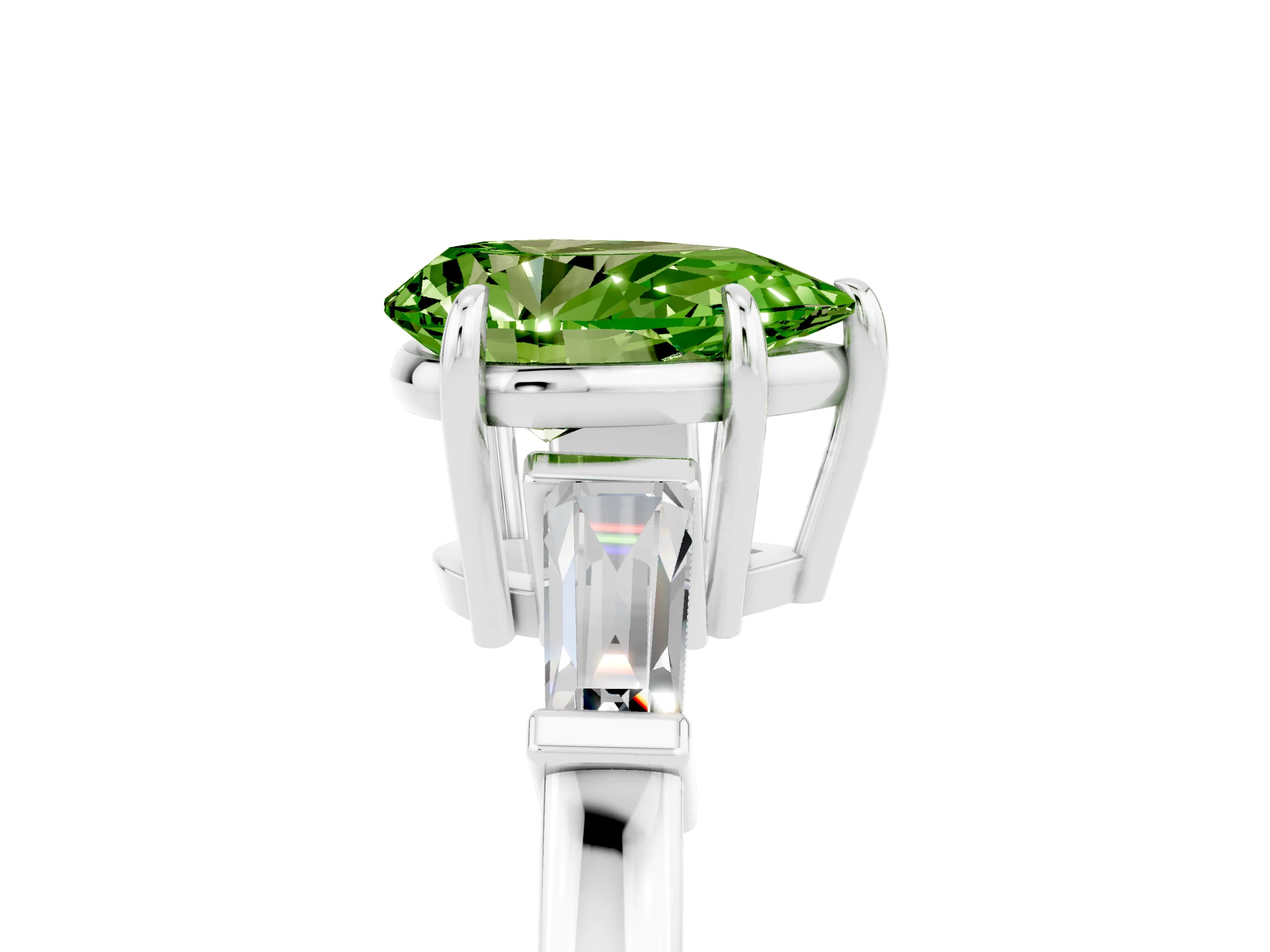 White gold Pear Cut Cut Diamond Ring with Tapered Baguette Side Stones in Four-Prong Setting_5